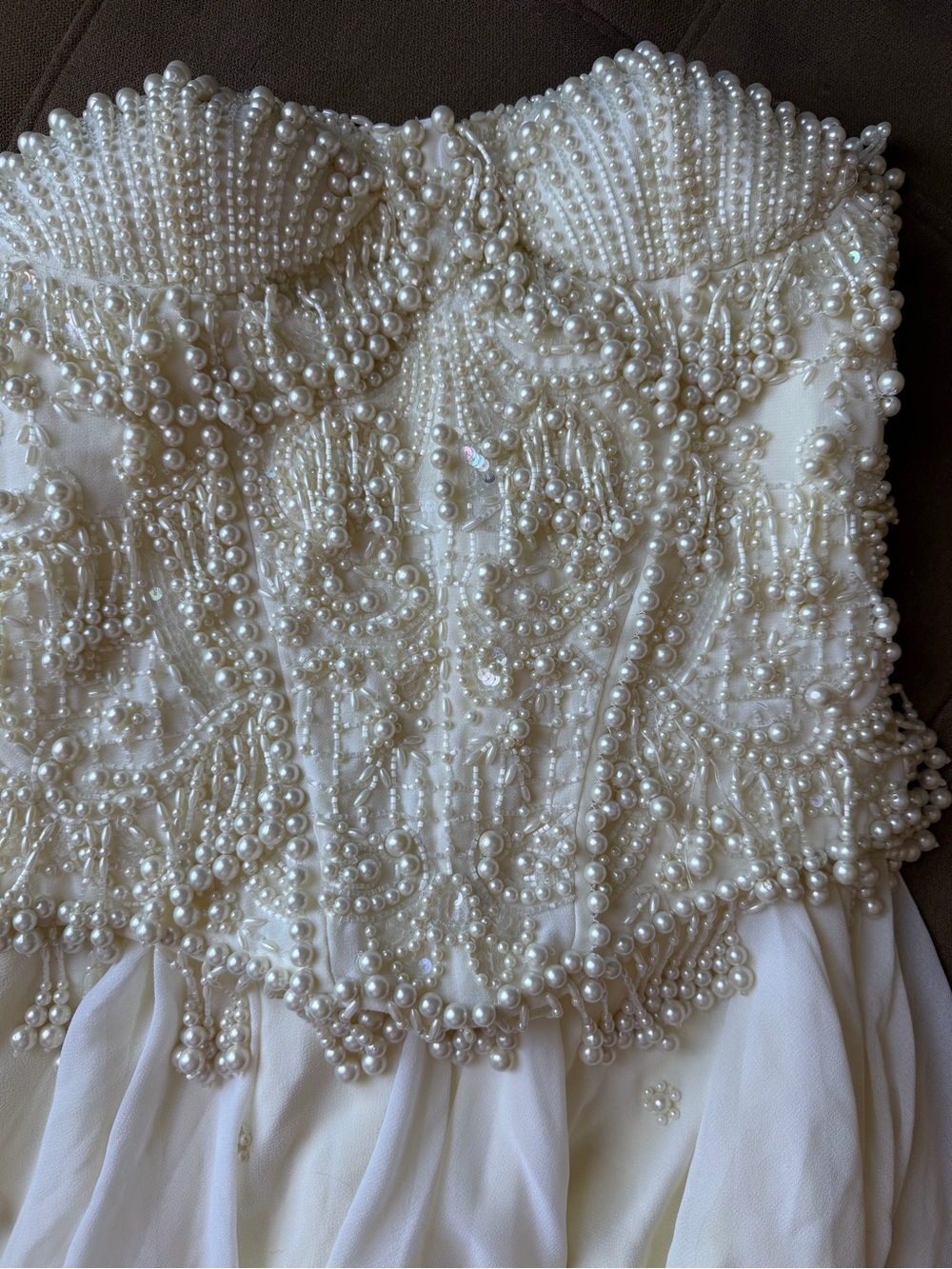 ASOS corset bandeau mini dress with pearl beading in ivory - Picture 2 of 5